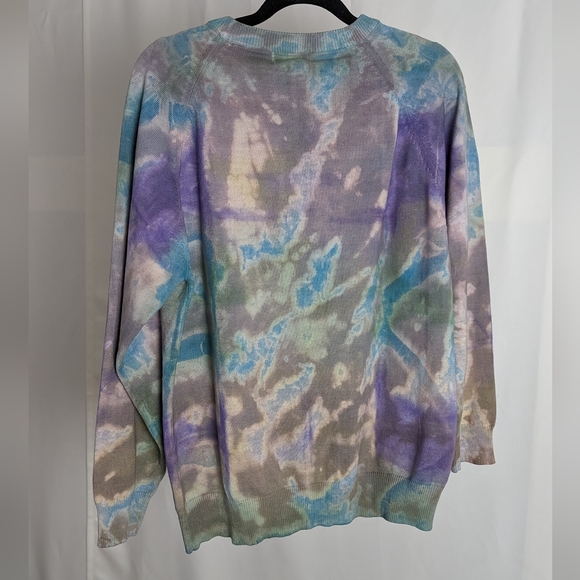 Vintage purple & teal hand dyed knit crew neck sweater - Picture 6 of 7